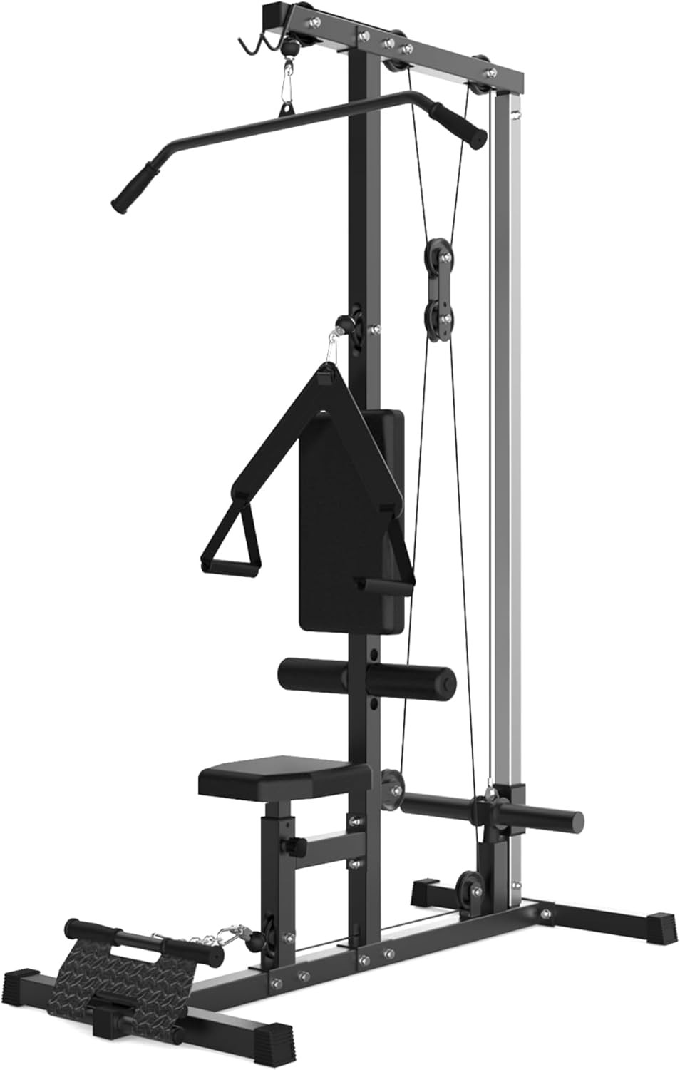 LAT Pull Down Machine for Home Gym, High Low Pulley Cable Station w Leg Support