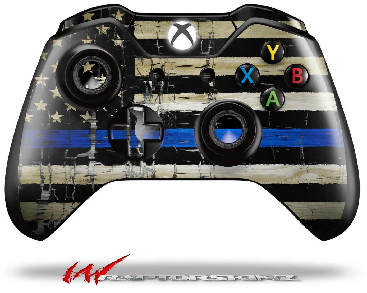 Painted Cracked Blue Line Stripe USA American Flag Skin for XBOX One Controller