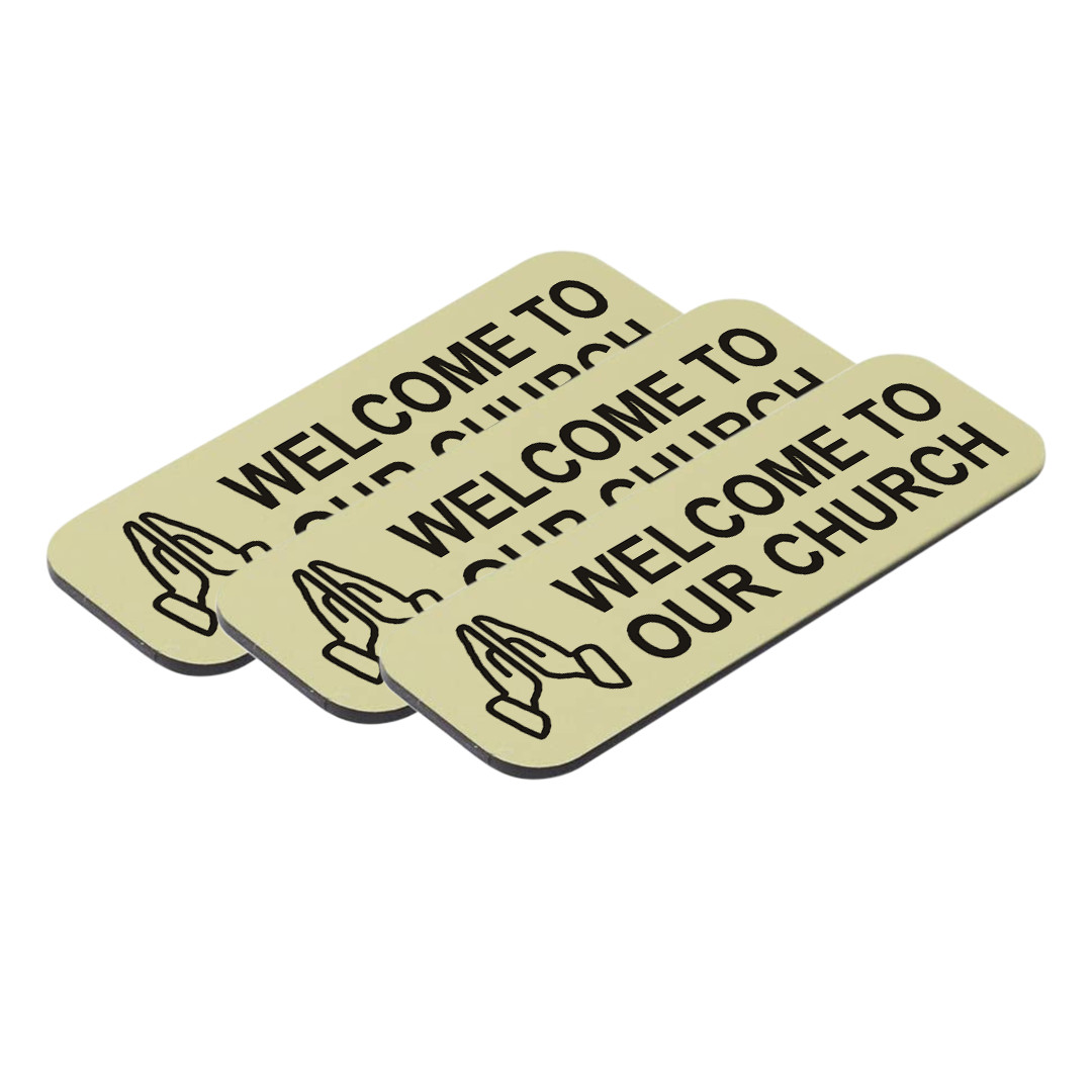Welcome To Our Church 1 x 3" Name Tag/Badge, Praying Hands Design (3 Pack)