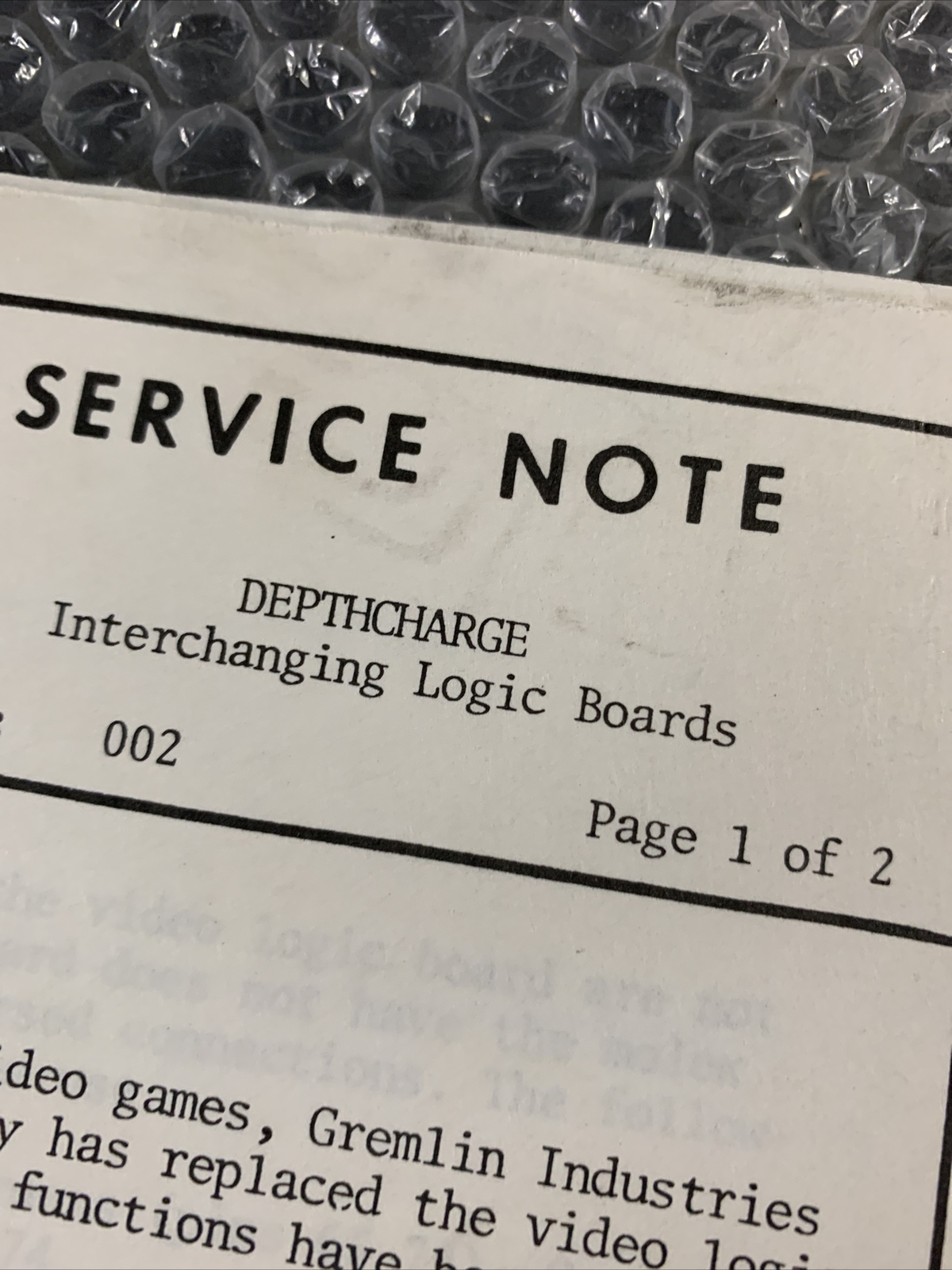 original Depth Charge Sega Gremlin game owners manual