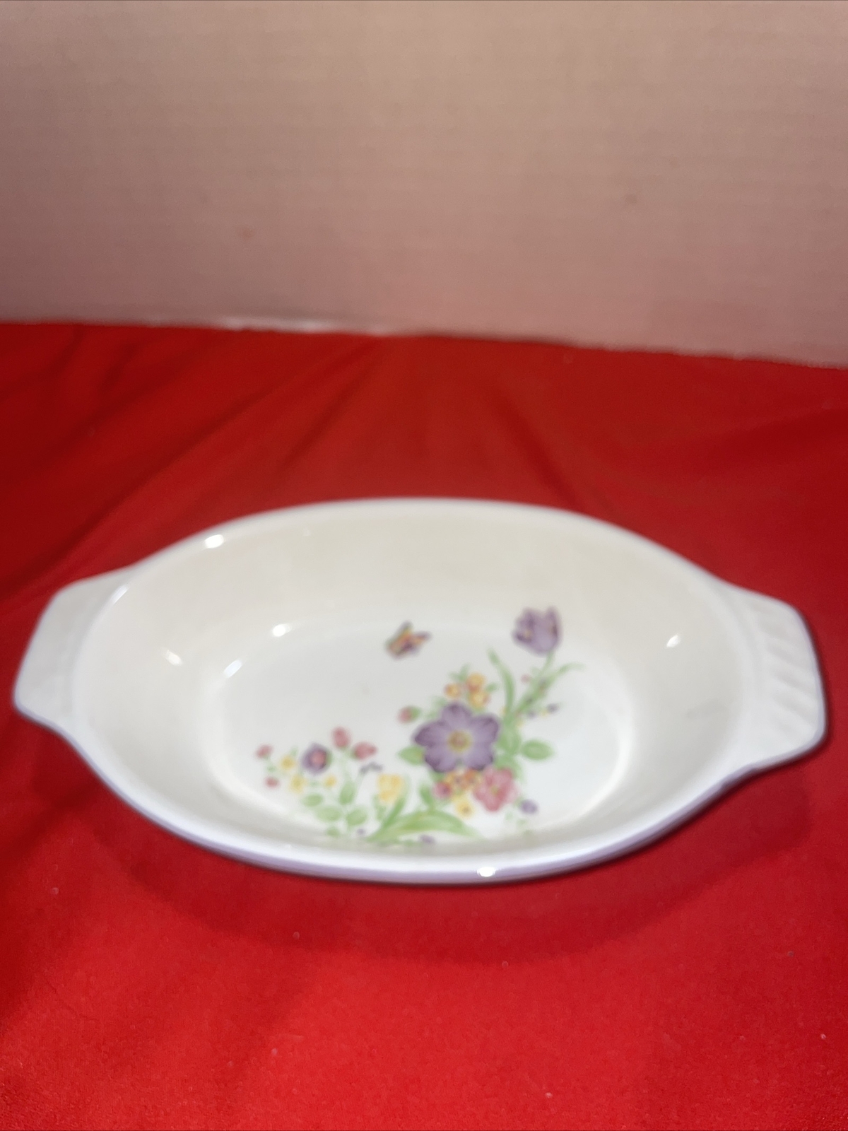 Purple Floral Long Oval Serving Dish; 8.5 “ X4.5”- Estate Find