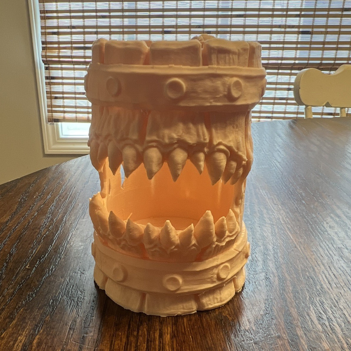 3D printed Decorated Fantasy Monster Teeth Beer Mug, Beige Ceramic Round Mug
