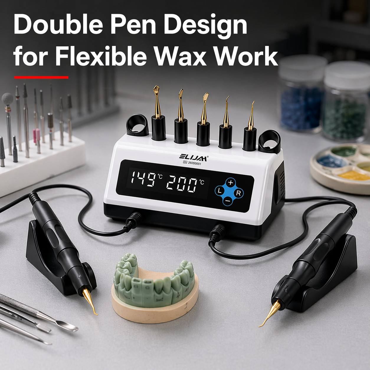 Dental Electric Wax Carving Kit Digital Display Double Pen 6 Tips Lab Waxer Tool