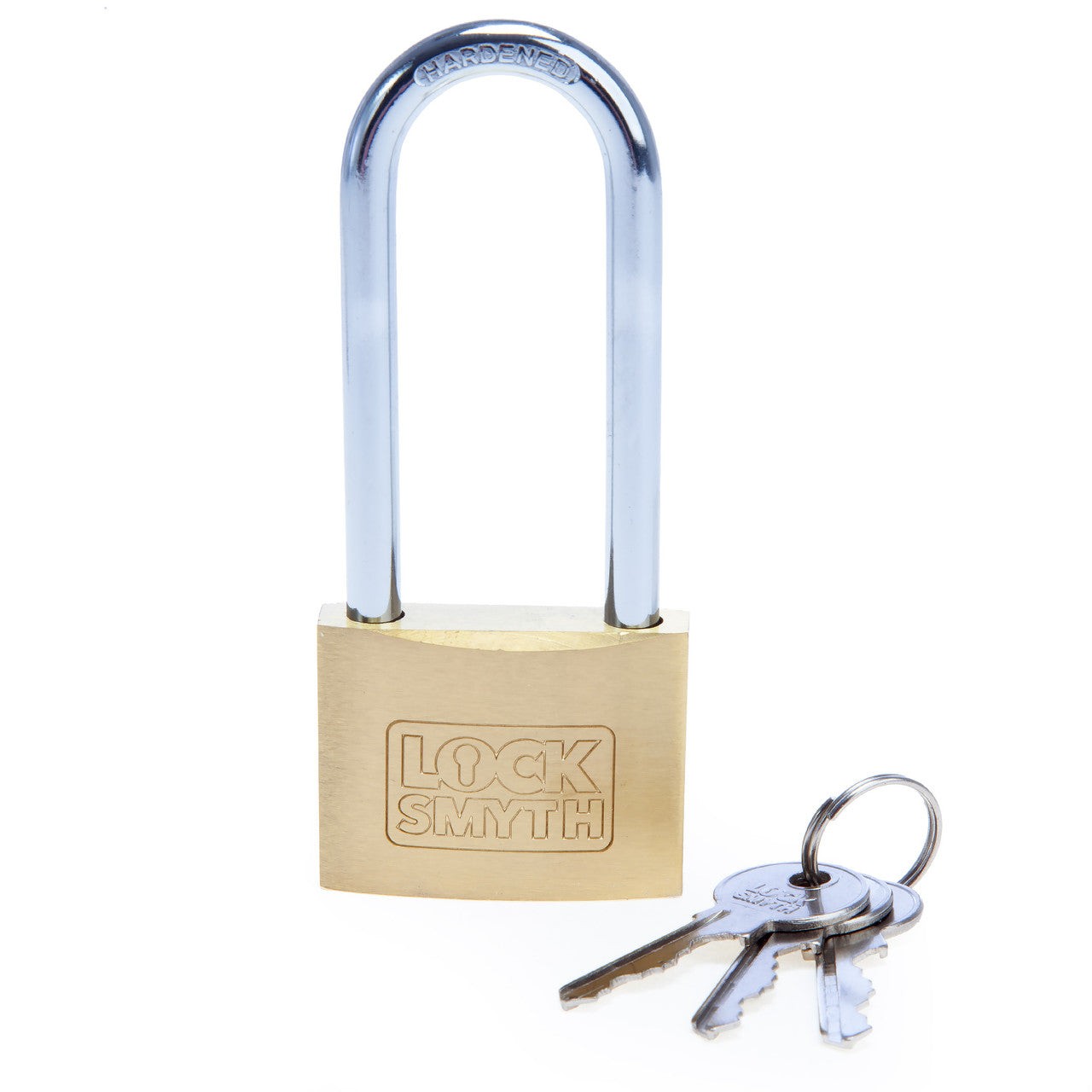 Locksmyth Long Shackle Brass Padlock 50mm Hardened Steel Shackle 3 Keys L2200015
