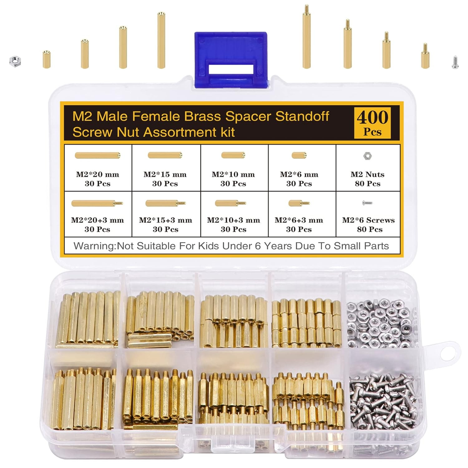 400Pcs M2 Motherboard Standoffs&Screws&Nuts Kit, Hex Male-Female Brass Spacer St