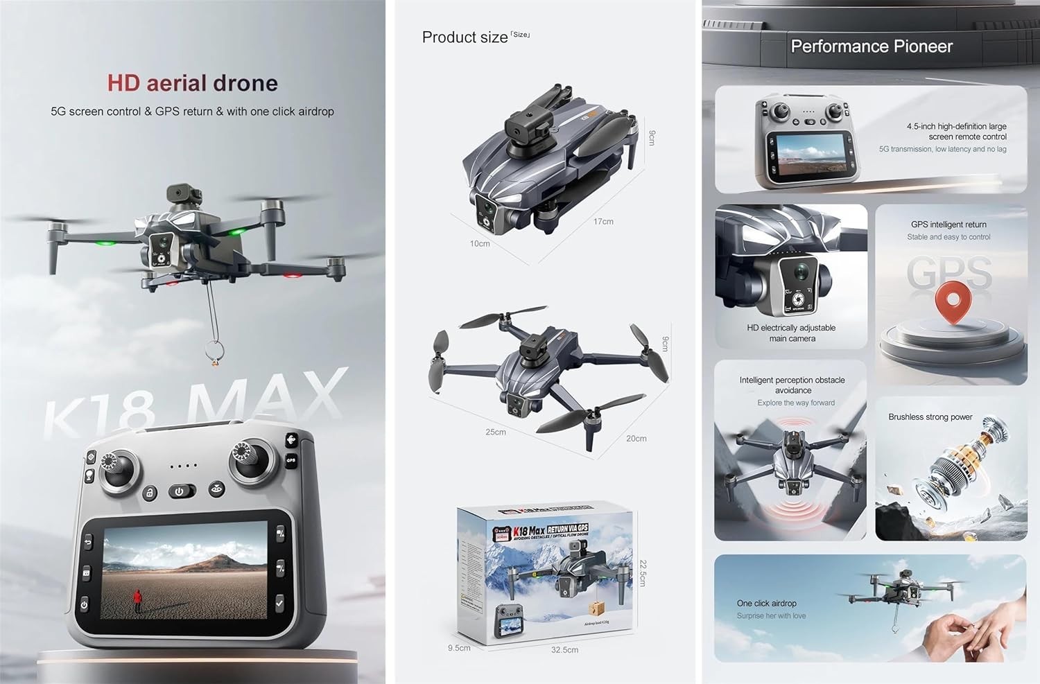 K18 Max RC Drone 8K GPS 5G Dual Camera Brushless Obstacle Avoid Foldable