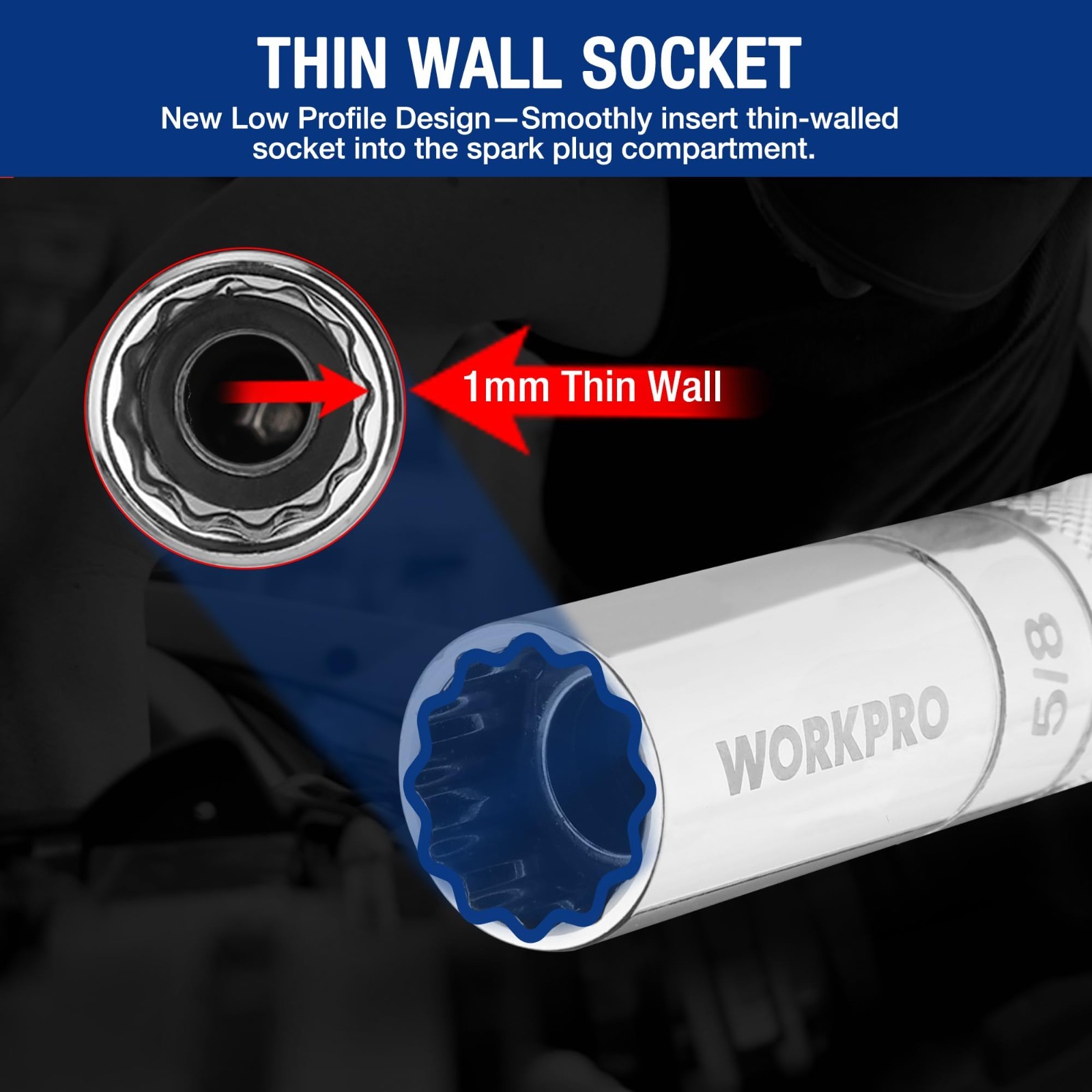7 PCS Magnetic Swivel Spark Plug Socket Set - 9/16", 5/8", 13/16", 14MM, Extensi
