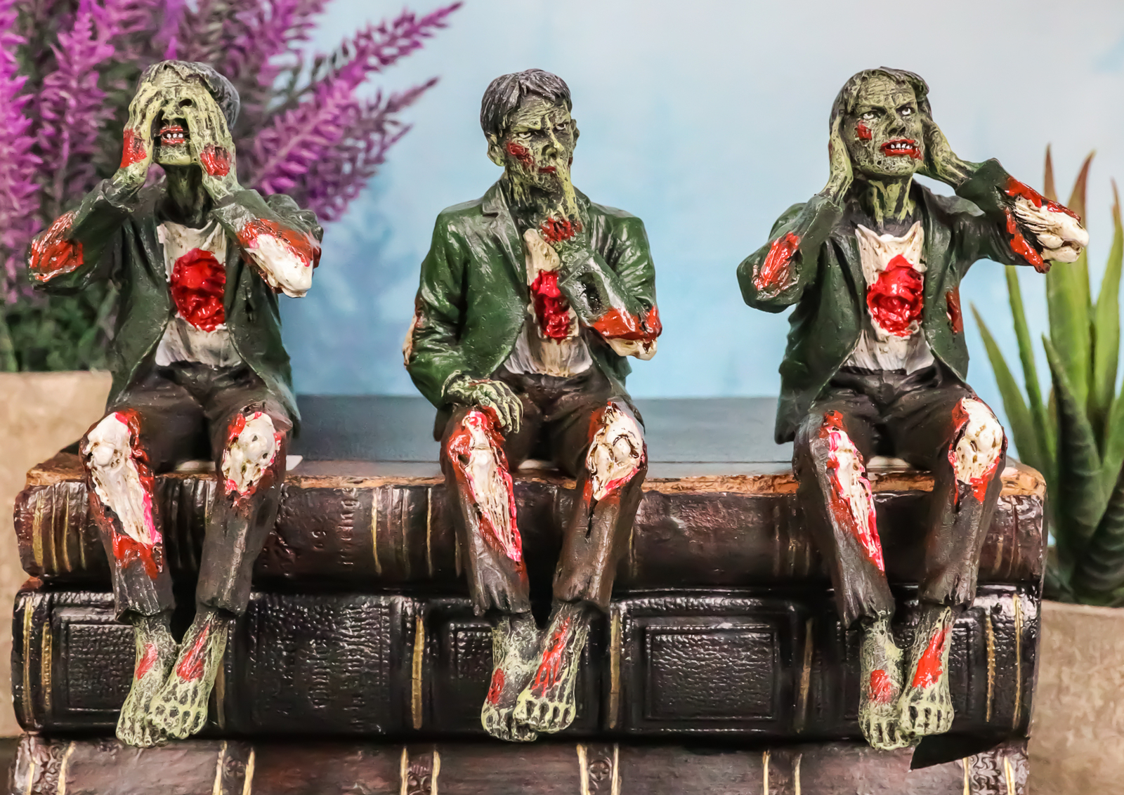 4"H Wise Walking Dead Zombie See Hear Speak No Evil Figurine Set Shelf Sitters