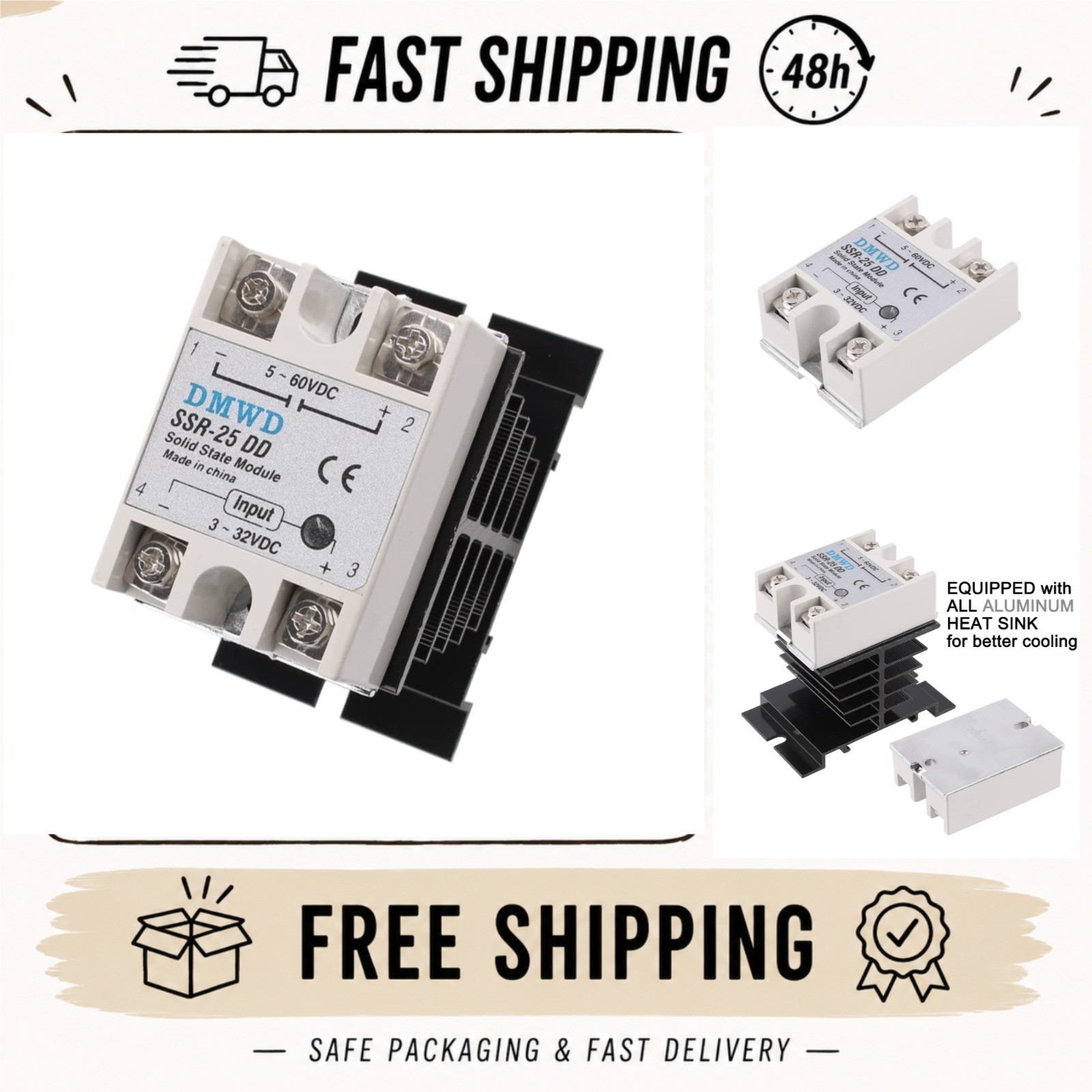 DMWD SSR-25DD Solid State Relay 25A DC to DC with Heat Sink
