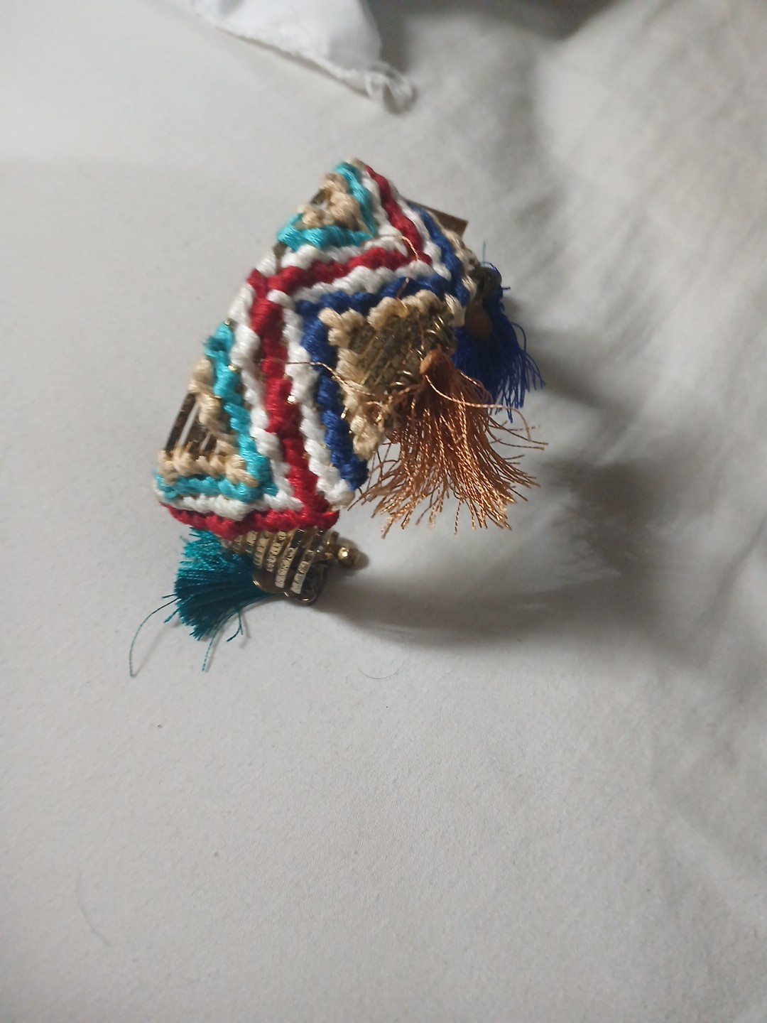 Boho Woven Cuff Bracelet | Friendship Style Multicolor Chain & Charm | Made...