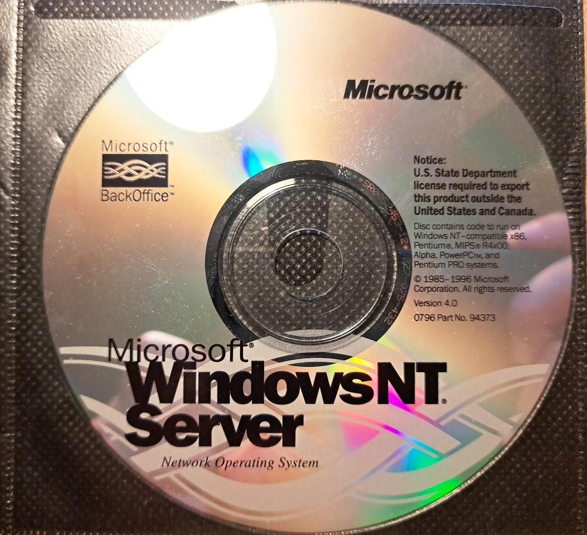 Windows NT Server Version 4.0 Full Version w/ 3 Keys License for 3 Computers