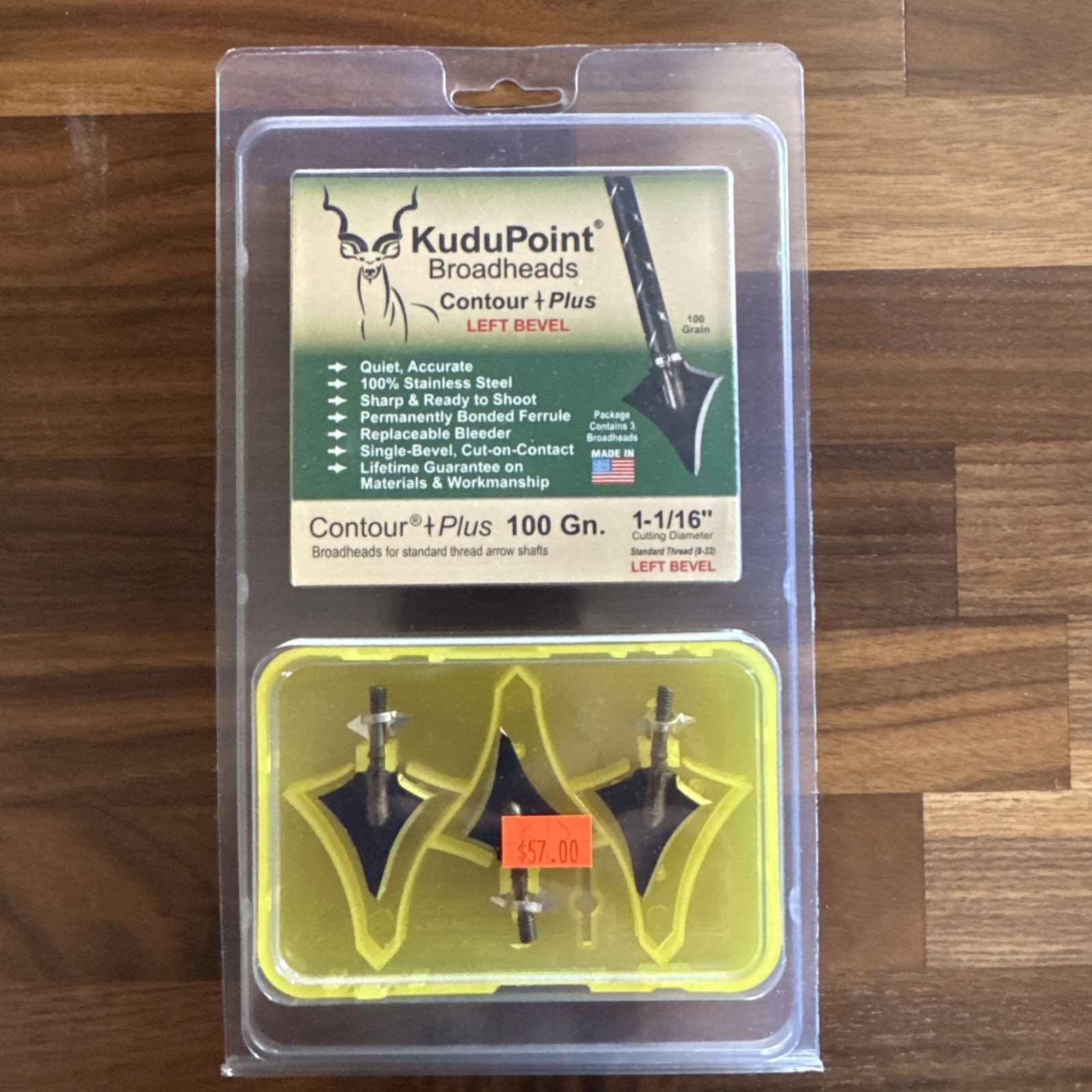 Kudu Point Contour  Plus w/bleeders 100 Grain Broadheads Left Bevel