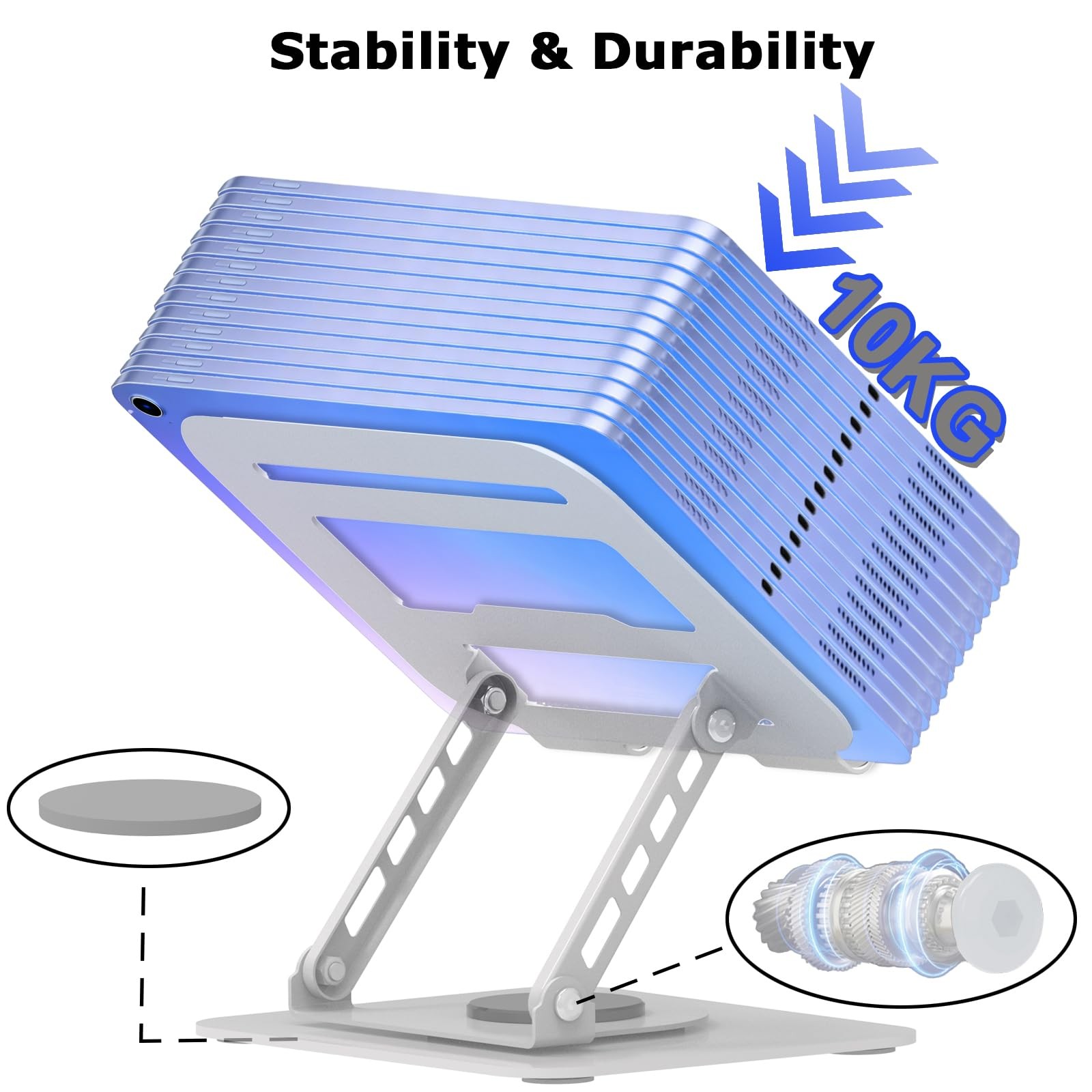 Silver Adjustable Laptop Stand 360 Rotating Computer Riser Fits Up To 16 Inch