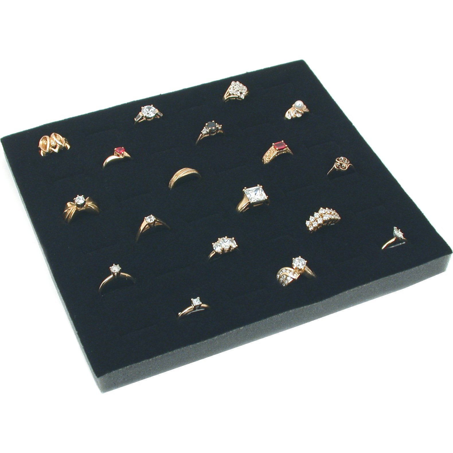 Glass Lid Case Black, 36 Slot Ring Insert Black 2Pcs
