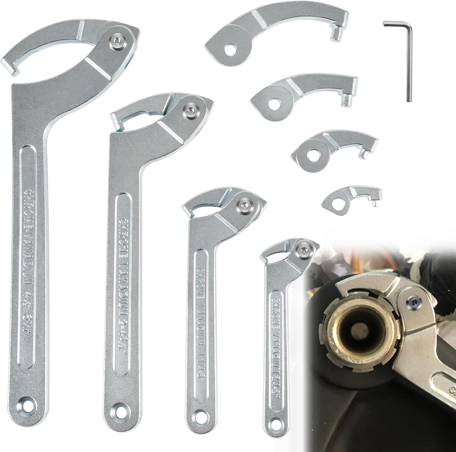 Pin Spanner Wrench Set –3/4" to 6-1/10 Range – Adjustable Wrenches Tools - 8PACK