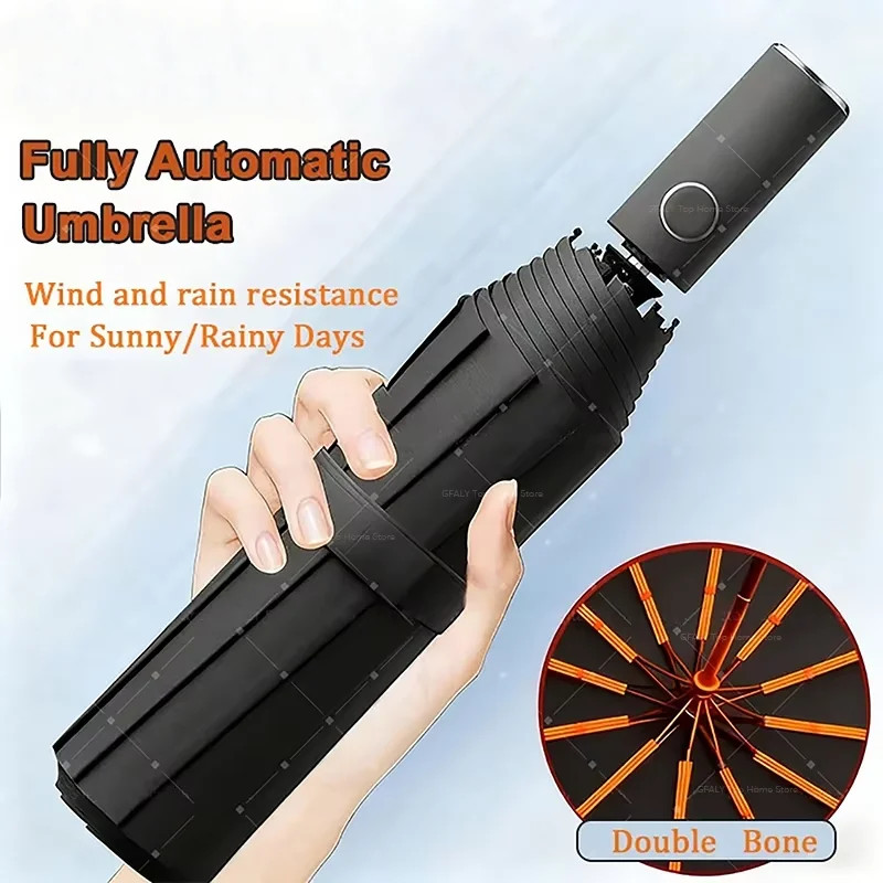 16 Bone Folding Umbrella Fully Automatic Double Bone SPF 50 UV Protection