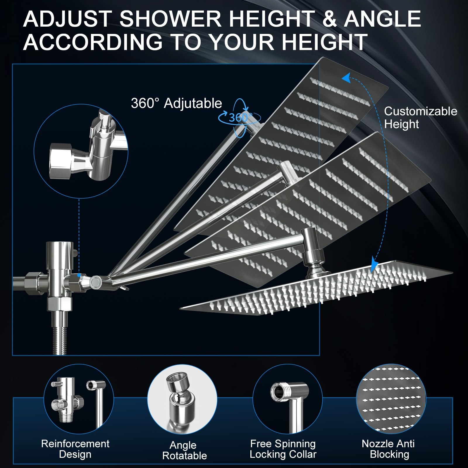Shower Head, Rain Head with Handheld Spray 10 Inch - Standard, Silver