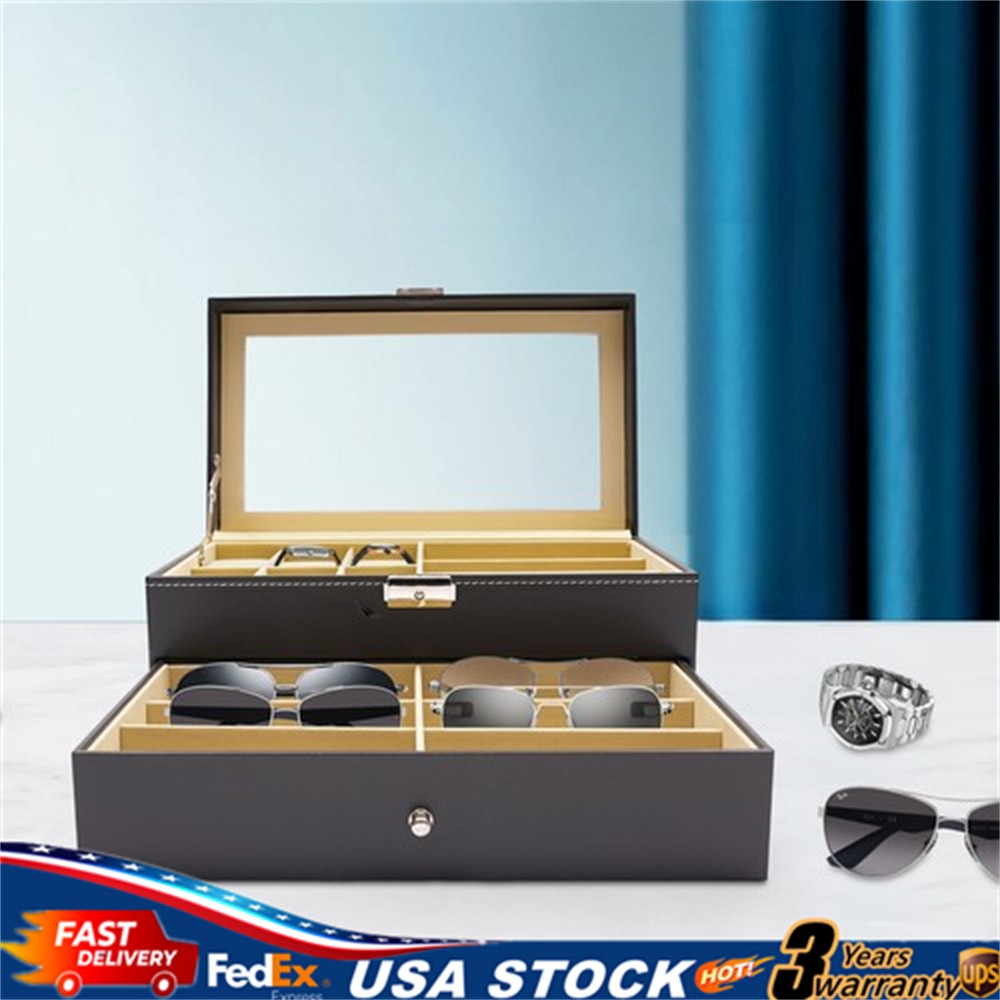 Watch Box PU Case Organizer 15 Slots Sunglasses Drawer Storage And Display