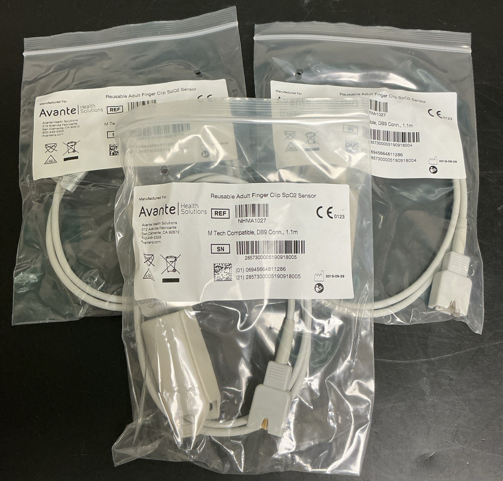 Lot of 3 Avante Health Reusable Adult Finger Clip SpO2 Sensors | Ref NHMA1027