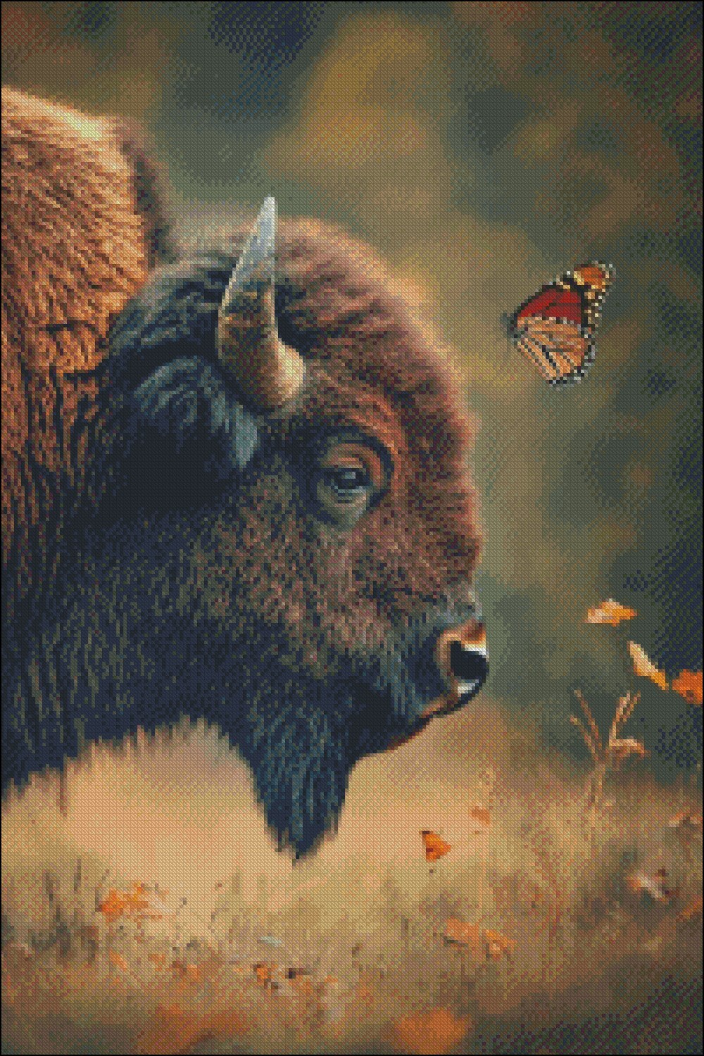 Bison's Gentle Gaze - DIY Chart Counted Cross Stitch Patterns Needleworks DMC