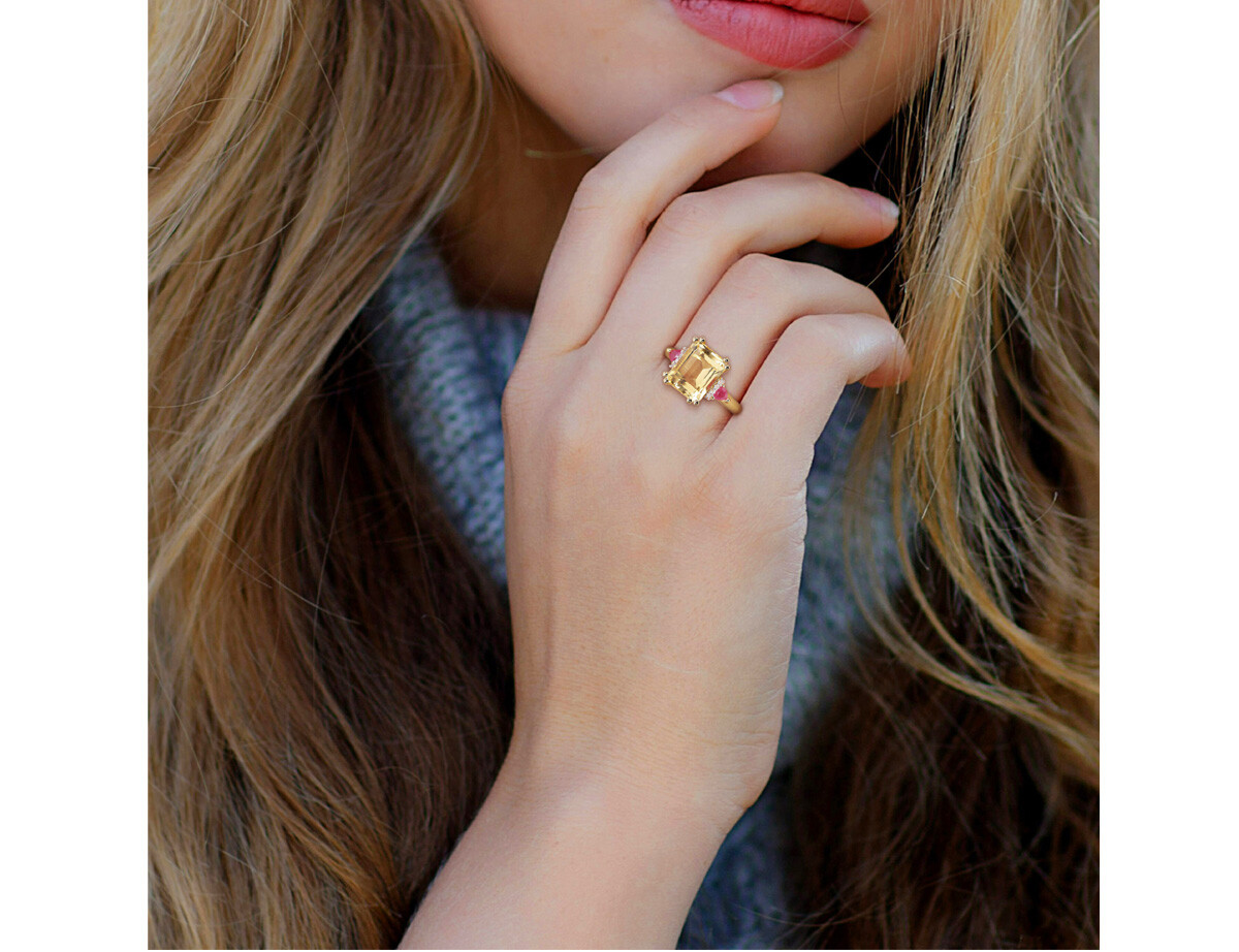 3.50 Carat (ctw) Citrine and Ruby Ring in Yellow Plated Sterling Silver