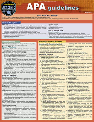 APA Guidelines - 7th Edition: A Quickstudy Laminated Reference Guide - VERY GOOD