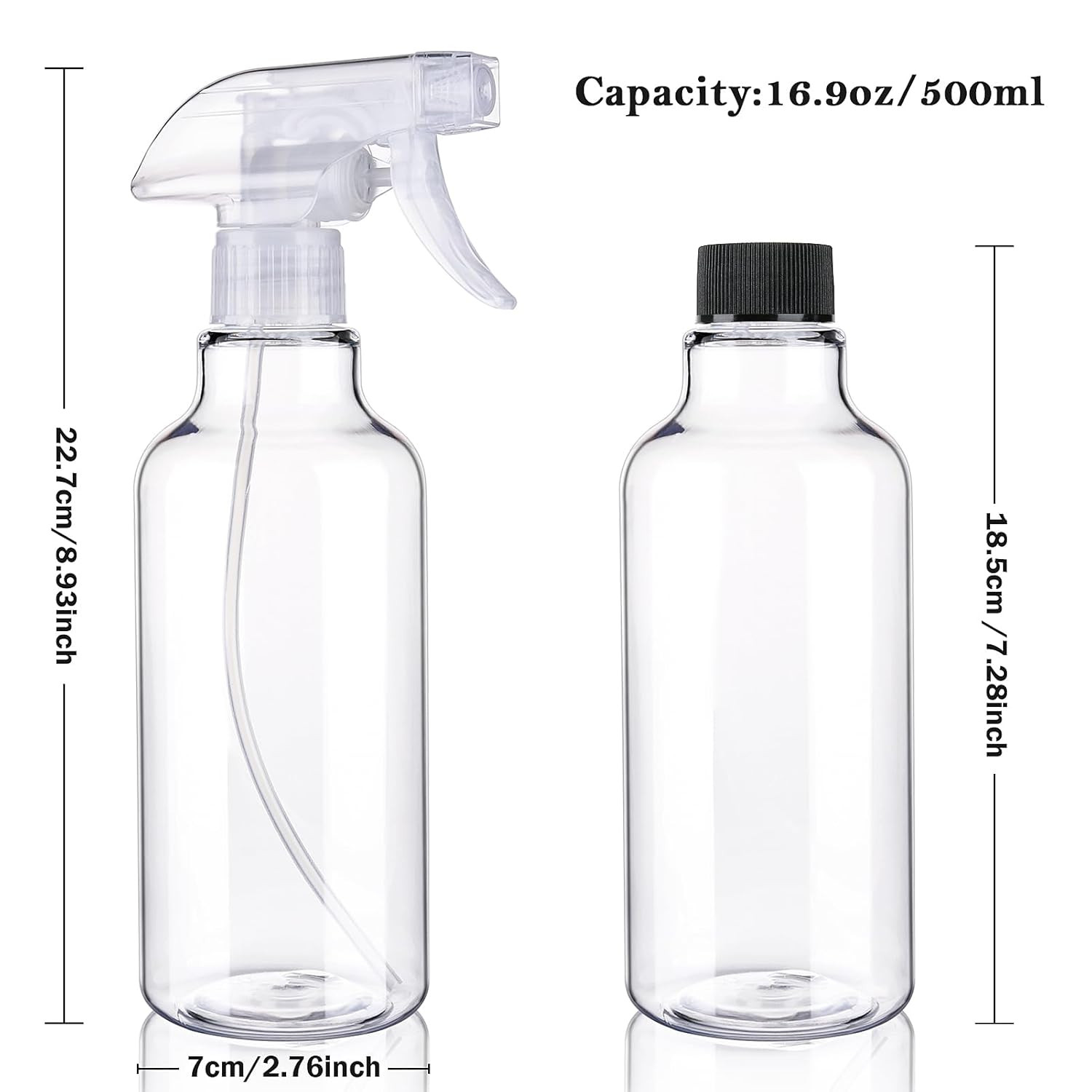2 Pz Botellas Spray Plastico 500ml Reutilizables Niebla o Chorro Limpieza Claras