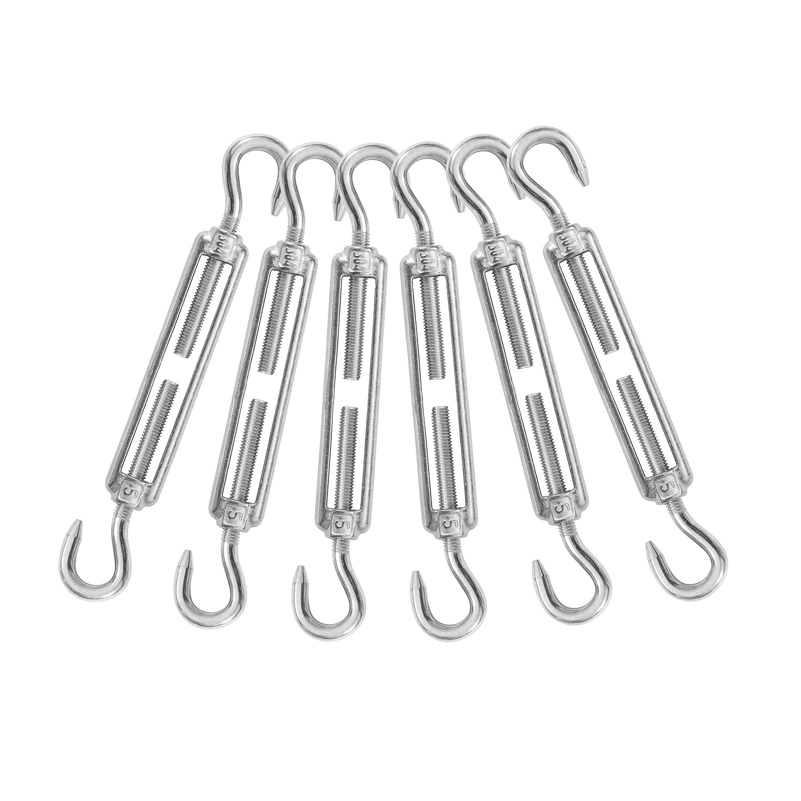 6PCS M5 Hook & Hook Turnbuckle 304 Stainless Steel Turnbuckle Wire Rope Tensi...
