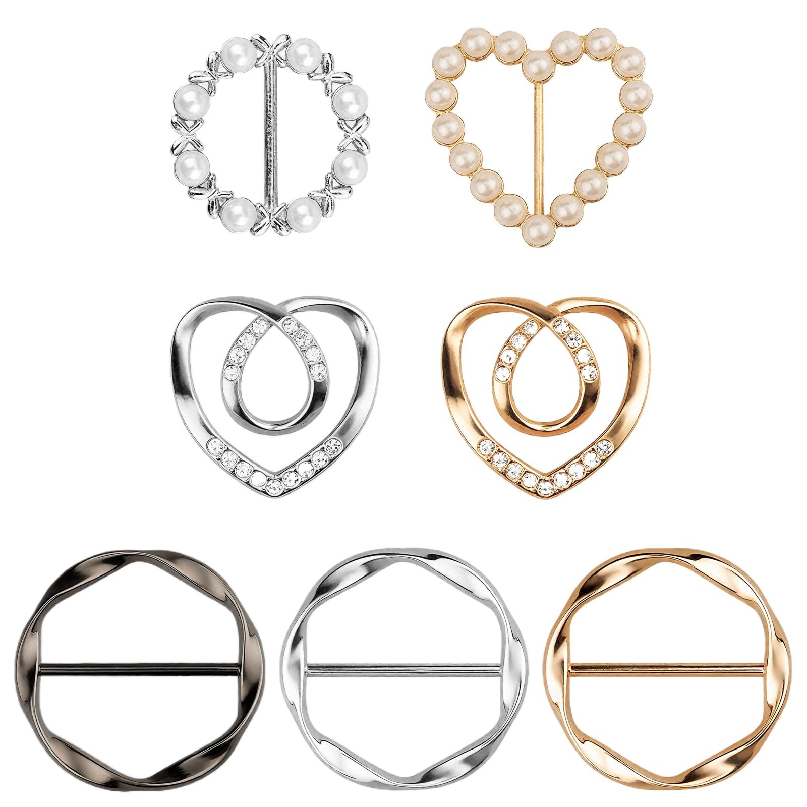 7PCS Premium Scarf Ring Clip, Cute T-Shirt Clips for Large, Gold/Silver/Black