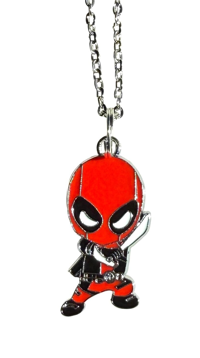 Deadpool Figure Necklace Enamel Metal Charm Pendant in Small Velvet Jewelry Bag