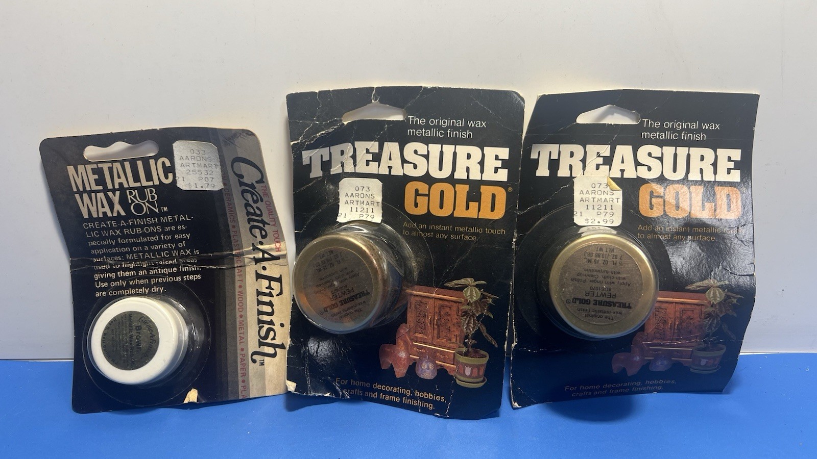 Lot of 3 Vintage NOS Metallic Wax Finishes – Treasure Gold & Create-A-Finish USA