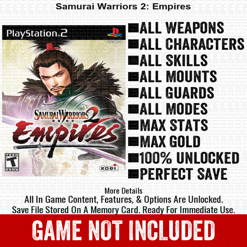 Samurai Warriors 2 Empires 100% PS2 Memory Card All CHEATS ITEMS