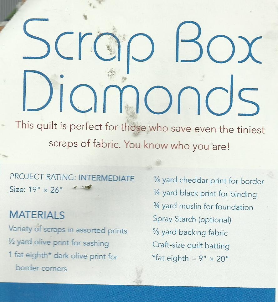 E0053 SCRAP BOX DIAMONDS QUILT PATTERN/INSTRUCTIONS
