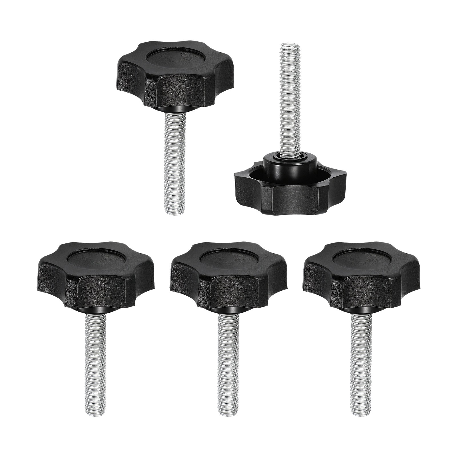 5 Pcs M6 x 30mm Male Thread Star Knobs Handles Hand Clamping Screws Black