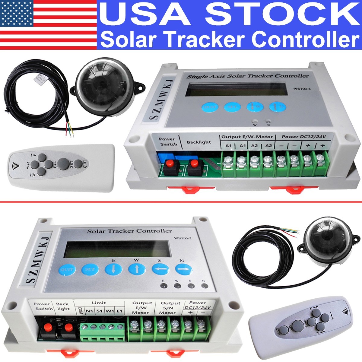DC12V/24V Single/Dual Axis Solar Electronic Controller +Light Sensor +IR Remote