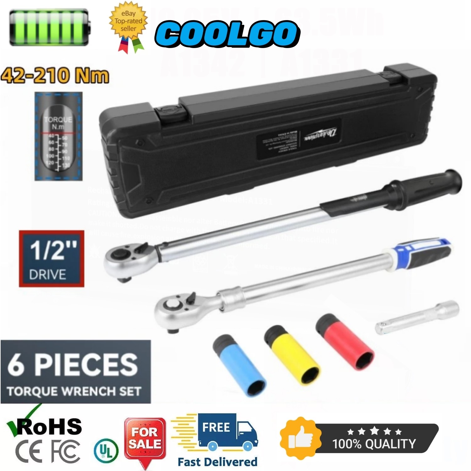 ✅6PCS 1/2"Drive Ratchet Torque Wrench Socket for Car Bicycle 42-210Nm 17/19/21mm