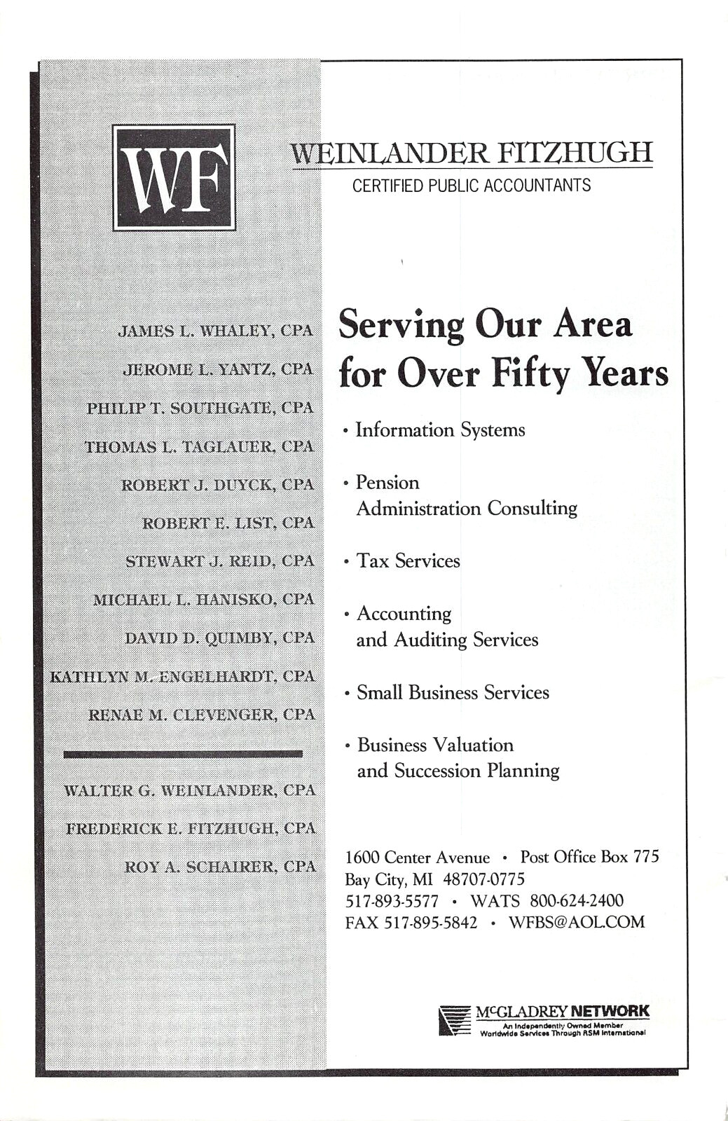 Weinlander Fitzhugh CPAs 50 Years In Bay City Michigan 1998 Playbill Advertising