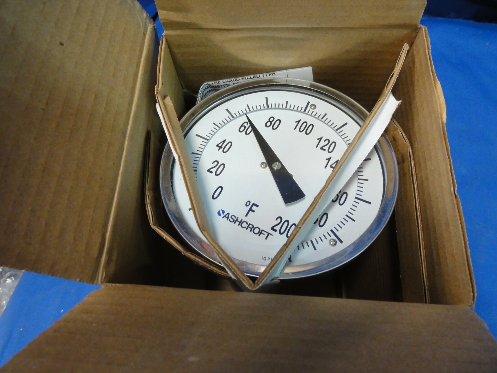 Nib Ashcroft bimetal thermometer 5" 10349865-1 range 0/200F 2 1/2 stem Free Ship