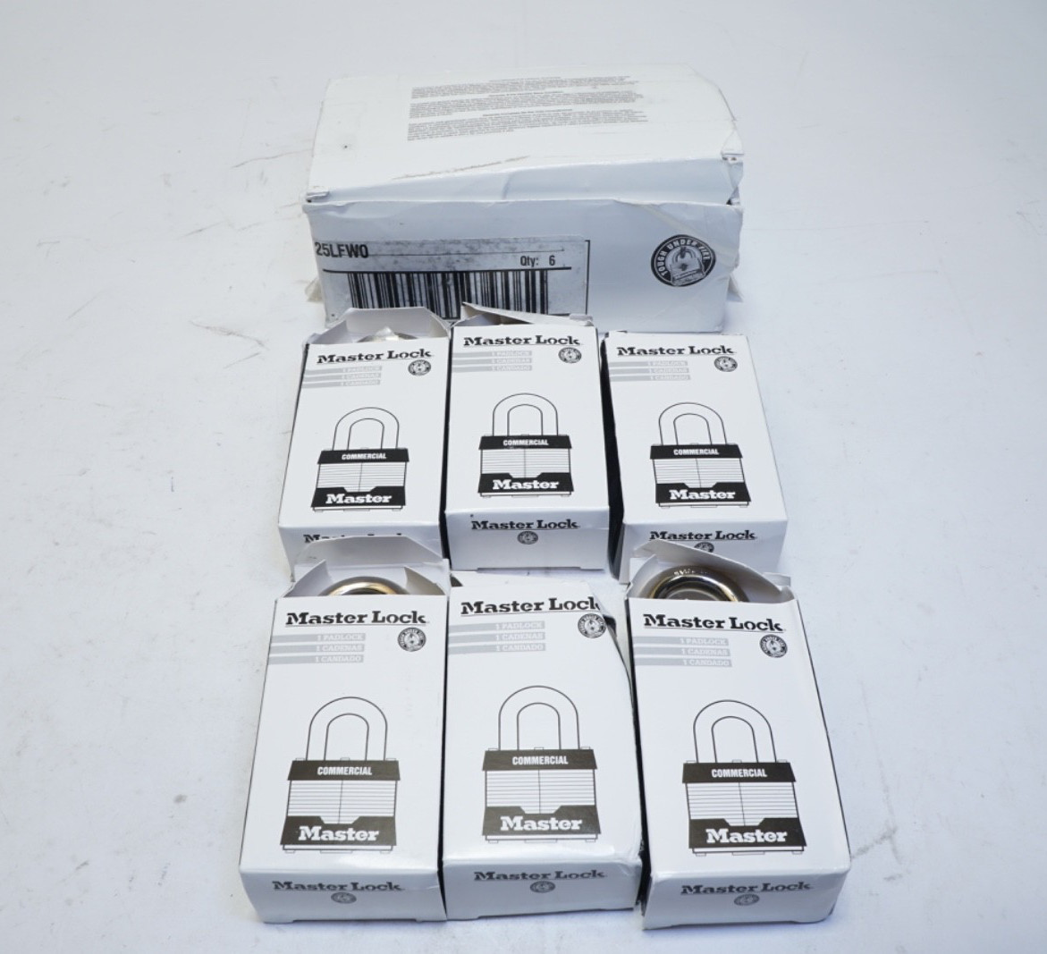 New Lot of 6 Master Lock 25LFWO 25-Series 2" Padlock, 1-1/2" Shackle No Cylinder
