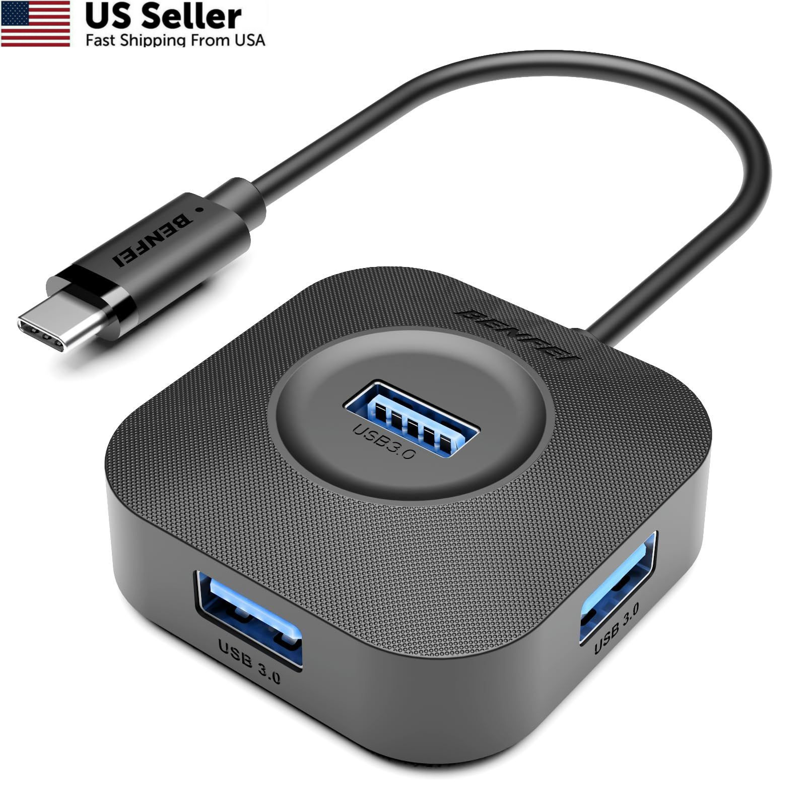 BENFEI USB C Hub, 4 Ports 3.0 Hub with 5Gbps Data Transfer, C Black