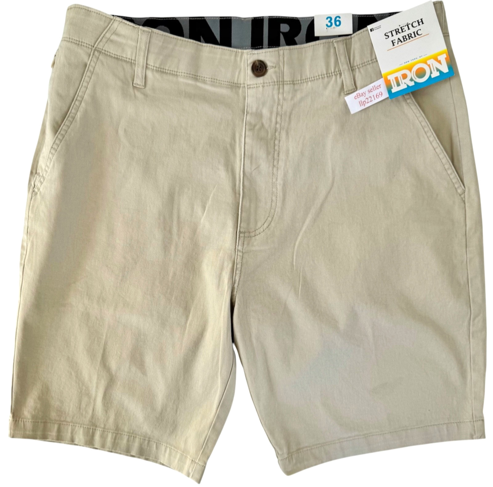 IRON CO Men's Stretch Shorts (SIZE 36) Flex Waist Flat Front SAND DUNE New Tag!