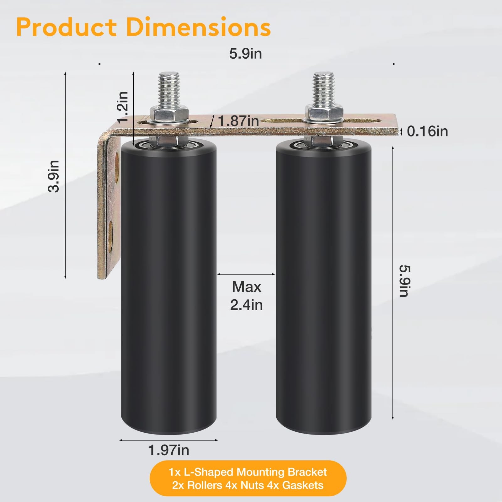 6" Gate Roller Guide with L-Bracket, Universal Adjustable Heavy 1 Pack, Black