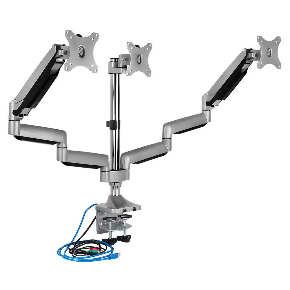 32 In. Triple Monitor Desk Mount with USB and Audio Ports up to Screens