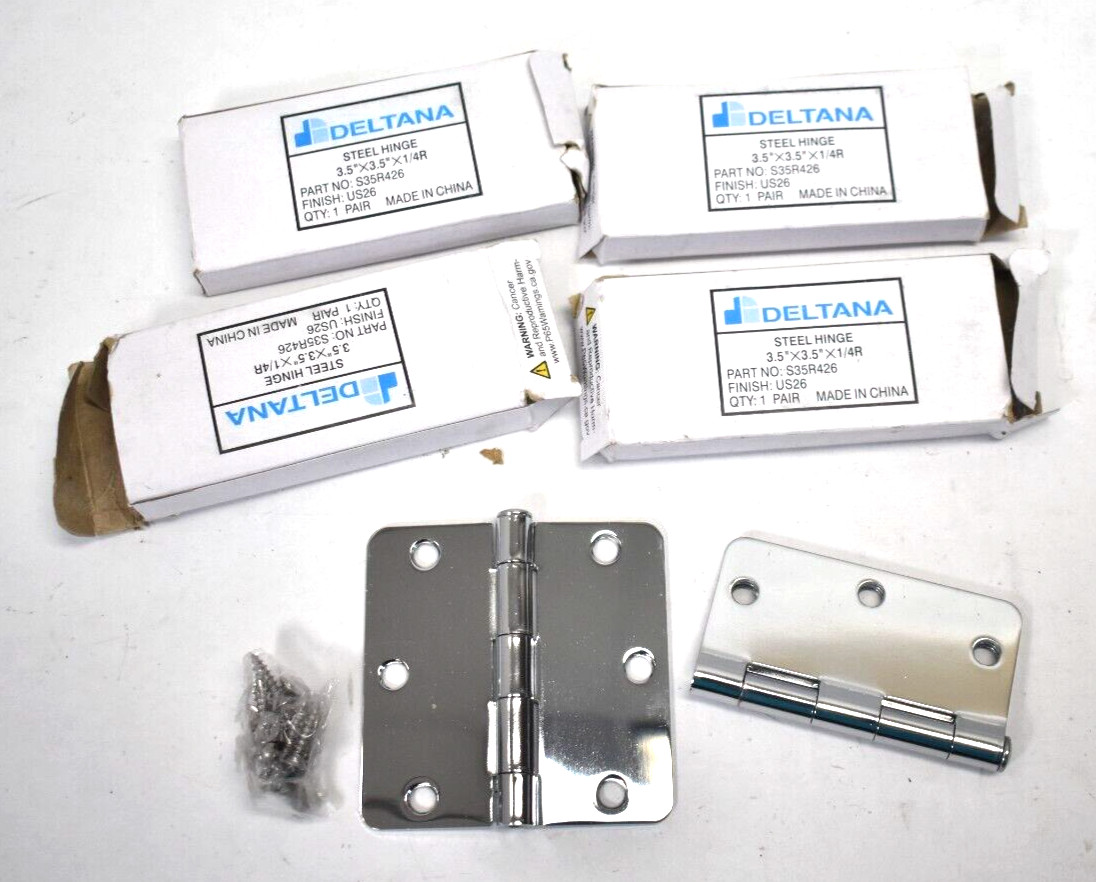 Lot of 4 Packs Deltana Plain Bearing Full Mortise Hinges 2/Pack Polished Chrome