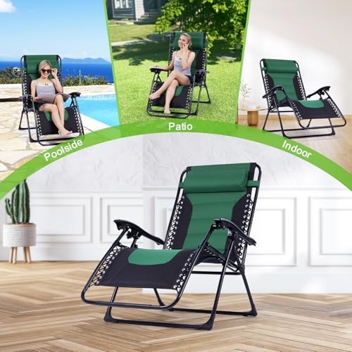 Backyard Expressions Deluxe XL Padded Recliner Chair – Black/Forest Green