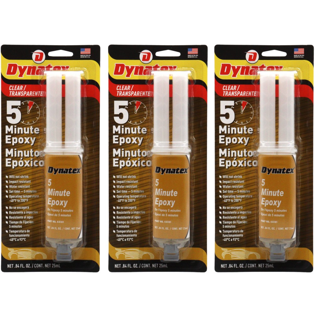 Dynatex 5 Min Epoxy 0.84 oz - Fast Cure Strong Bond (3-Pack)