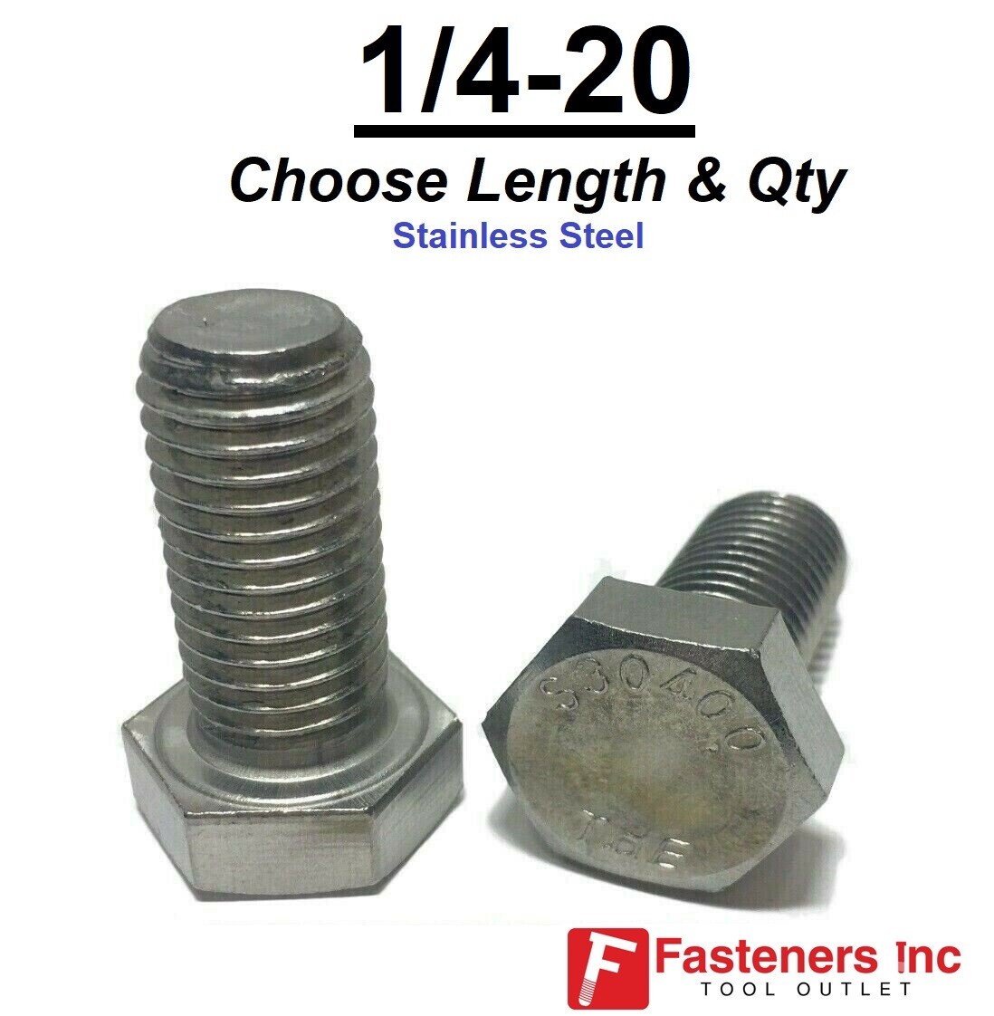 1/4"-20 Stainless Steel Hex Cap Screw Bolt (All Sizes & Qty's) 18-8 / 304 Grade