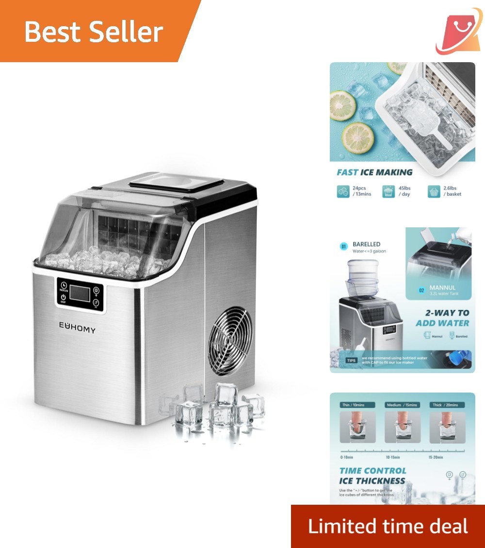 Ice Cube Maker Machine Countertop Portable 45Lbs/Day Self-Cleaning Compact