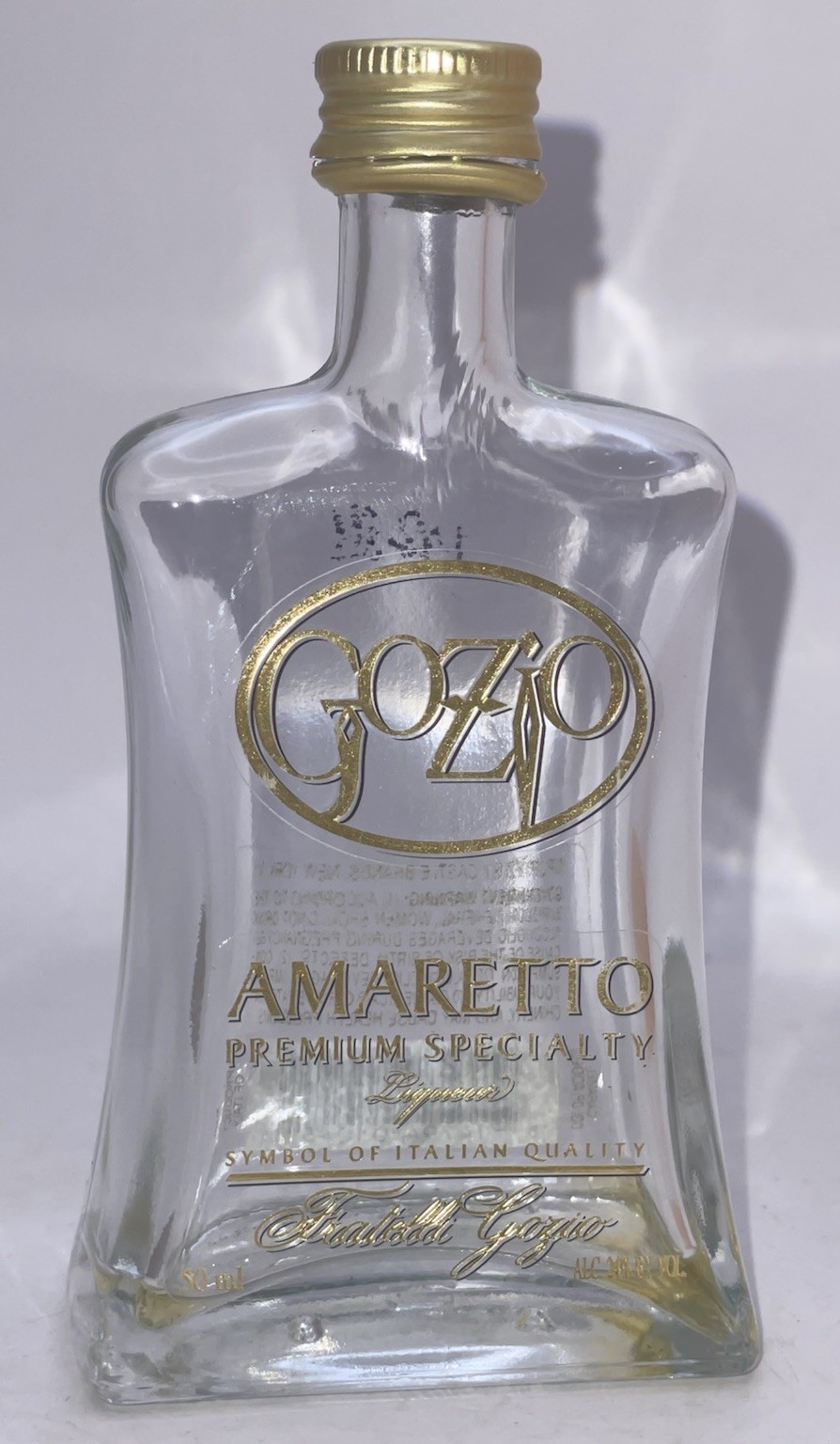 50mL GOZIO Amaretto Liqueur Empty Mini 4.5” Bottle