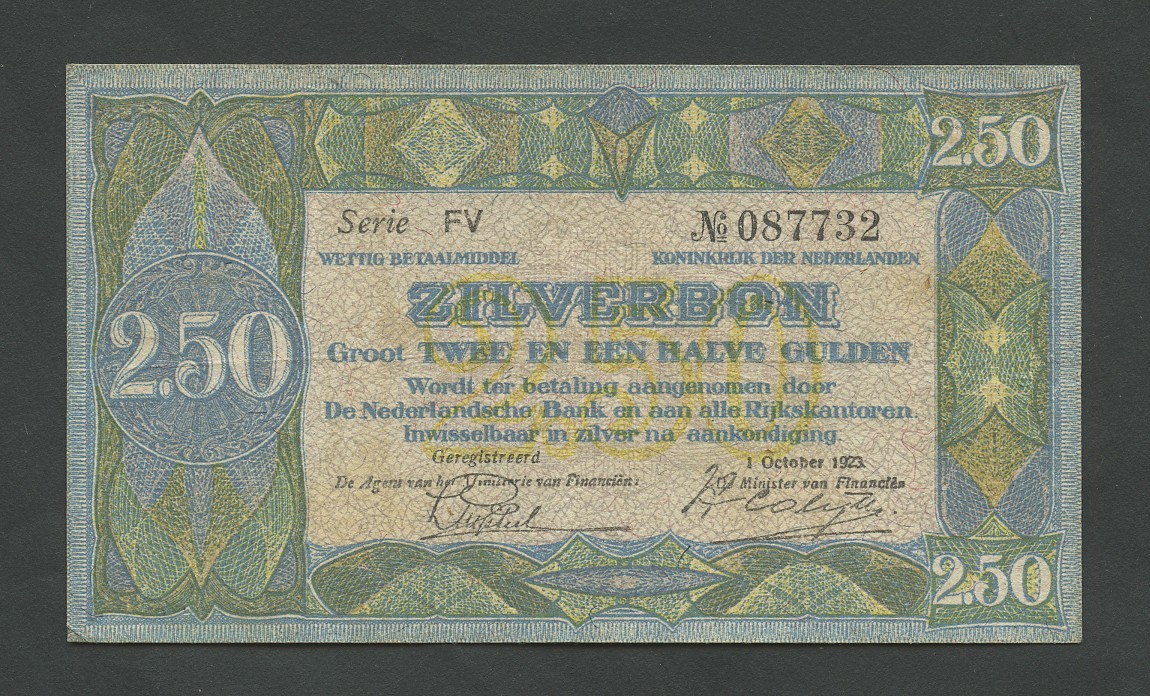 NETHERLANDS 2 1/2 gulden note 1923 Krause 19a World Paper Money